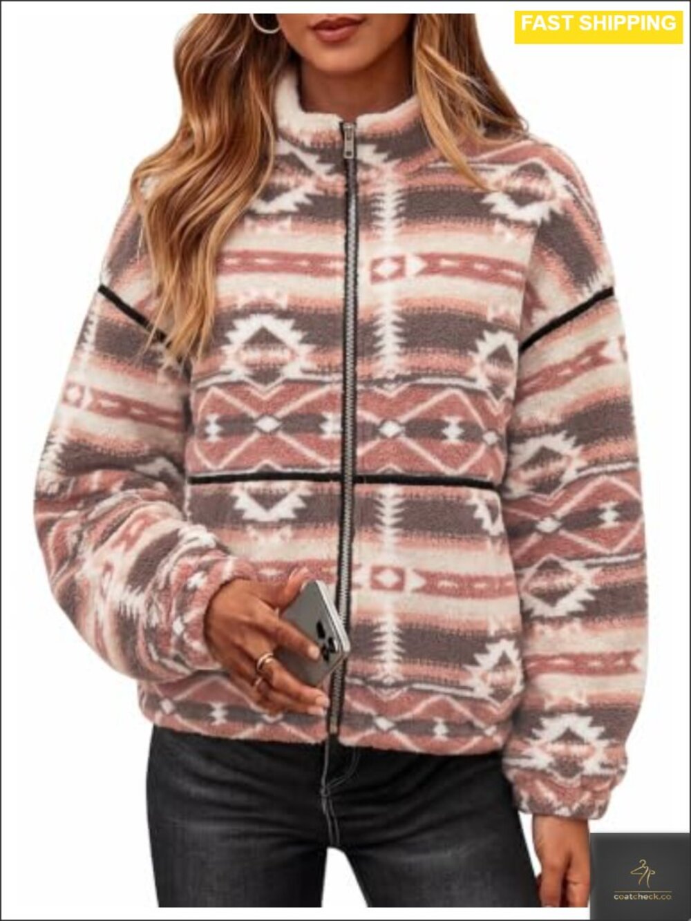 Sherpa Fleece Jacket Zip Up Oversized Winter Coat Stand Collar